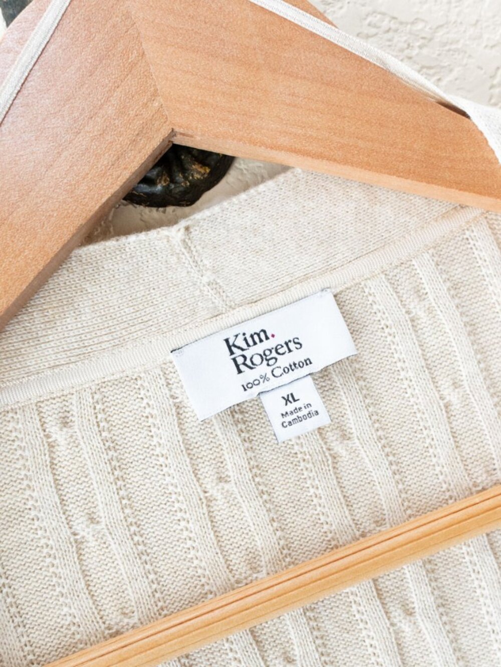 Kim Rogers Cardigan Womens XL Beige 100% Cotton Cable Knit Open Front Pockets - Picture 3 of 13
